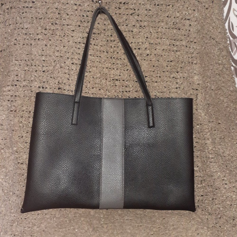 VINCE CAMUTO-Faux/Vegan Leather Colorblock Tote-Black/Gray-Near Mint - Picture 1 of 5